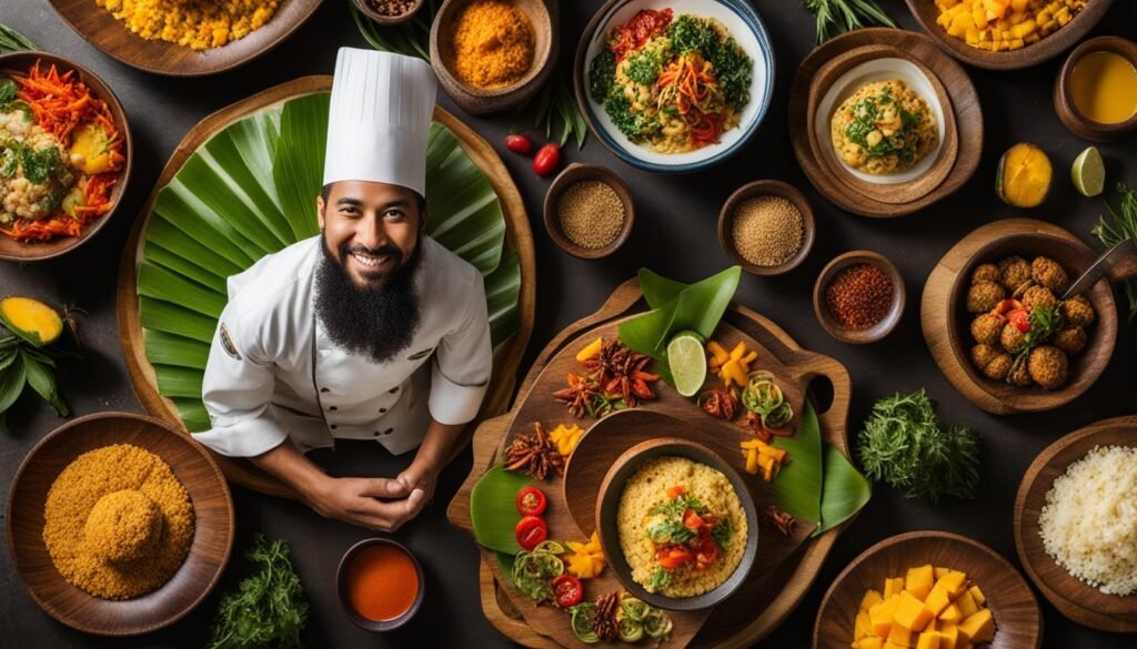 Comida vegetariana de diferentes países en Bali